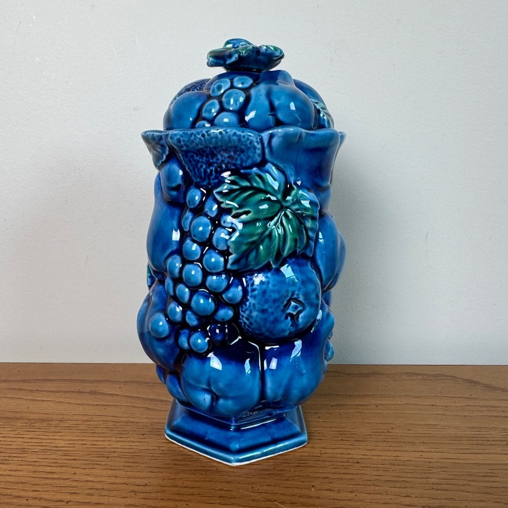 Vintage Inarco No E3268‎ Mood Indigo Blue Fruit Canister Lid Japan 1960s Jar